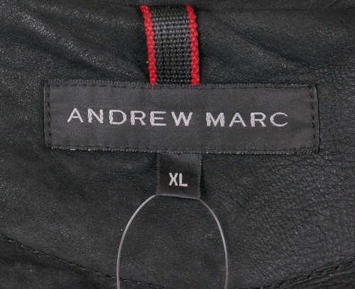 Andrew Marc Black Leather Moto Bomber GENUINE RABBIT FUR Lined Jacket Coat XL - Picture 8 of 9