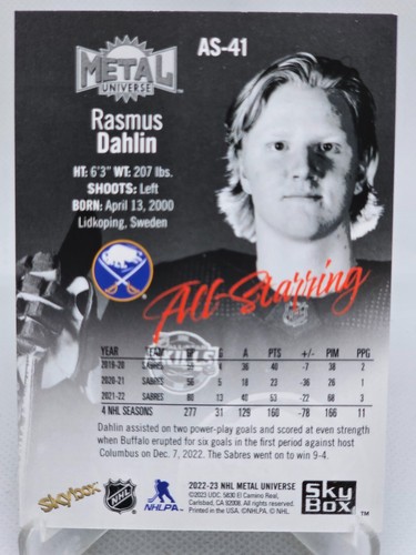 2022-23 Skybox Metal Universe All-Starring #AS-41 Rasmus Dahlin - Picture 2 of 2