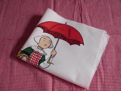 Coupon De Tissu Ancien Bécassine Sur Son âne - 36x39 Cm - Occasion Impeccable