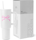Simple Modern 40Oz Tumbler Straw Lid Insulated Reusable Stainless Steel Pink Bow