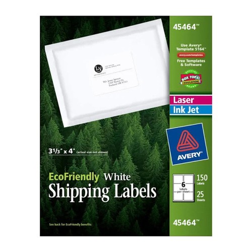 Avery Umweltfreundlich Weiß Versandetiketten 3-1/3 x 4 Umwelt Grün 150 Stück - Bild 1 von 3