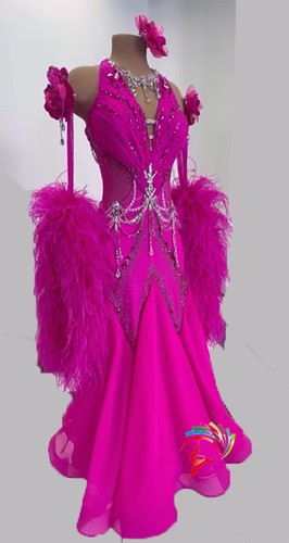 BW48 feather women ballroom Specialty Waltz Tango standard dress UK 8 US 6 red