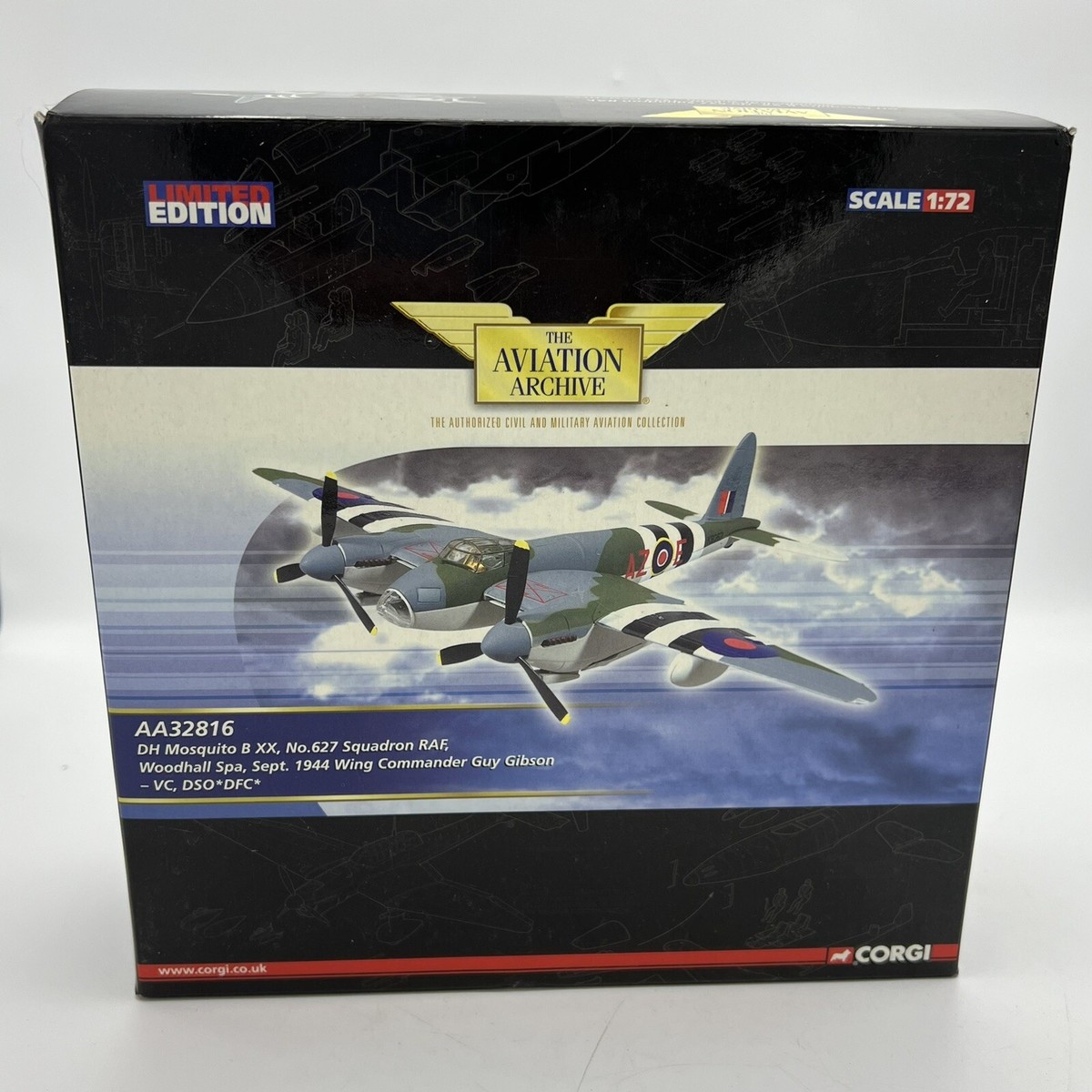 CORGI AVIATION ARCHIVE AA32816 DH MOSQUITO B XX GUY GIBSON 1:72