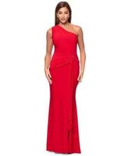Xscape Red One-Shoulder Twist Jersey Evening Gown Size 12 $208