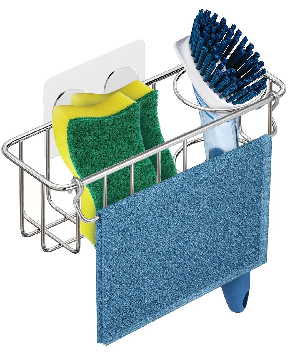 Stainless Steel Kitchen Sink Sponge Holder No Drilling Sink Caddy Organizer  Rack