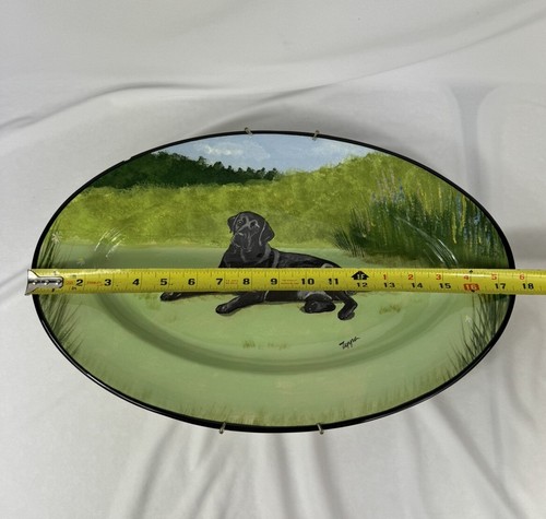 Signed Kent- CT ZEPPA Studios Black Lab Retriever Platter - Hand-Painted Ceramic - Picture 9 of 10