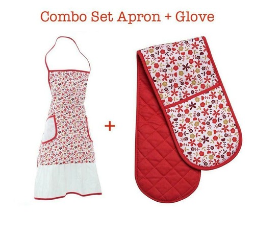 Juego de guantes y delantales doble margarita roja para horno Dolly volantes delantal cocina algodón - Imagen 11 de 11