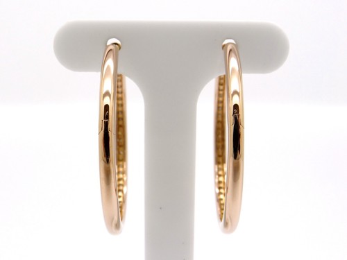 Natural 14k Rose Gold 1ct Round Fancy Brown Diamond Hoop Earrings 1 inch - Picture 5 of 6