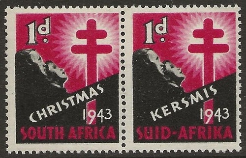 South Africa 1943 TB Tuberculosis Cinderella Xmas seal Bilingual PAIR F/VF-NH - Picture 1 of 2