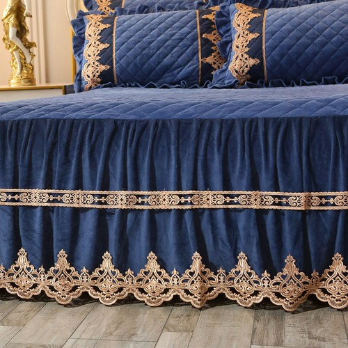 Lace Embrodery Velvet Quilted Bedspread Set King Queen 2 Pillow Shams Sheet Soft - Picture 20 of 80