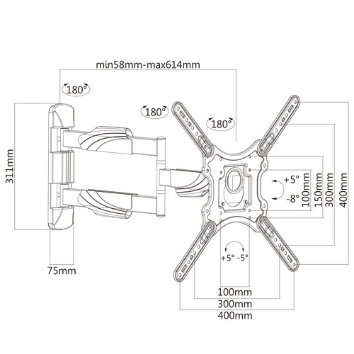 Fits LT-43CR330 JVC 43" TV WALL BRACKET SWIVEL & TILT 610mm LONG REACH - Picture 6 of 7