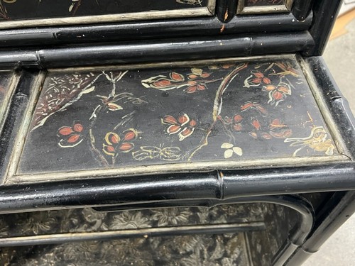 RARE 19TH C JAPANNED BAMBOO FALLFRONT DESK SOLD "AS IS" UNRESTORED - Picture 13 of 14