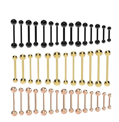 Straight Barbell Tongue Bar Steel BLACK GOLD Piercing Eyebrow Tragus Nipple - Image 1 of 4