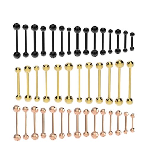 Straight Barbell Tongue Bar Steel BLACK GOLD Piercing Eyebrow Tragus Nipple - Afbeelding 1 van 7