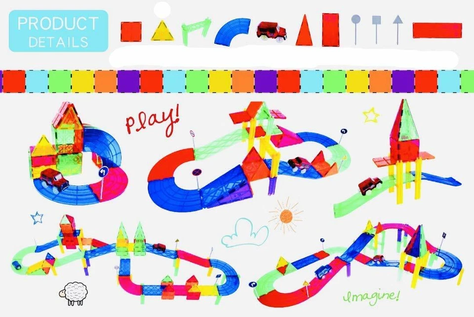 Mag-Genius 124 件赛车 3D 磁铁玩具车,包括 8 个奖励路标 — 第 4/4 张图片