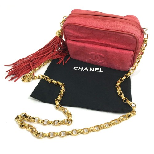 CHANEL Matelasse Quilted Fringe tassel Shoulder Bag Cross body Canvas Red/Gold - Picture 15 of 15