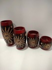 4 Wooden Carved Maroon Black Sun Circles Votive/TeaLight Holders