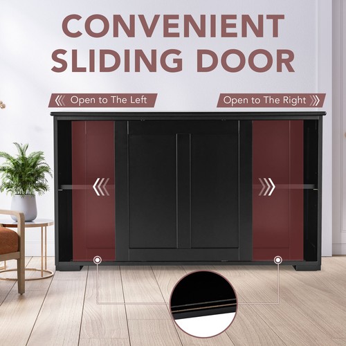 Kitchen Storage Cabinet Sideboard Buffet Cupboard Wood Sliding Door Pantry Black - Picture 9 of 11