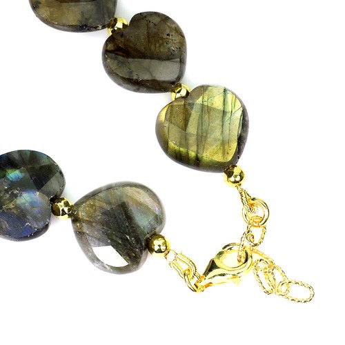 925 Sterling Silver Bracelet Heart Labradorite Handmade Gemstone Jewelry 7.5inch - Picture 3 of 14