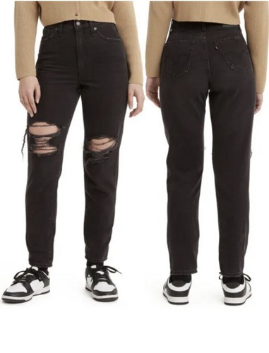 Levi's Distressed High Waisted Mom Jeans Black Destructed Ripped Size 33X29 NWT - Picture 3 of 4