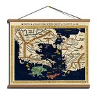 Antique 1552 One of the Earliest Maps of Ancient Greece; Canvas, Wooden Hanger