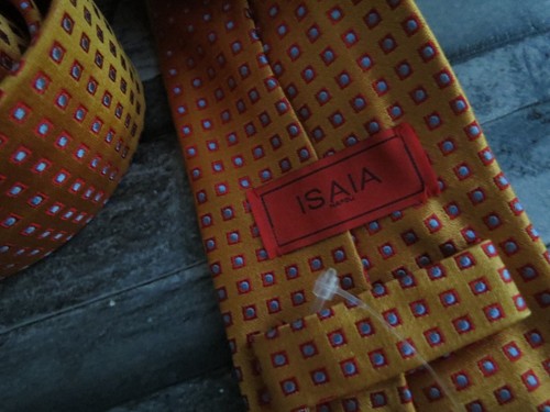 NWT Isaia Napoli Italy "7 Fold collection" Textured apricot geometric tie - Picture 7 of 7