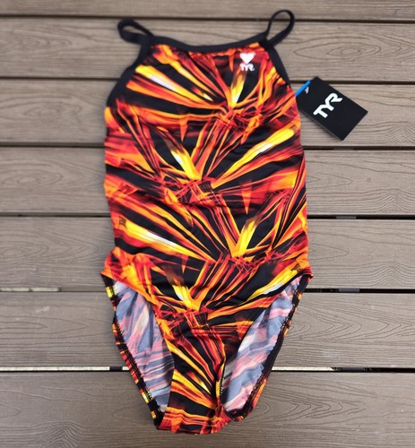 TYR Astroid Women's Orange/black Diamondfit One Piece Swimsuit Size 30 New