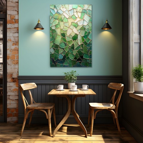 Impresión de pintura verde abstracta de mosaico de naturaleza sobre lienzo enmarcado arte de pared geo moderno - Imagen 16 de 16