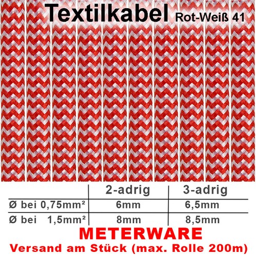 2-adrig Textilkabel Pendellampe Stoffkabel Lampenkabel Stromkabel 2x0,75 2x1,5 - Bild 22 von 29