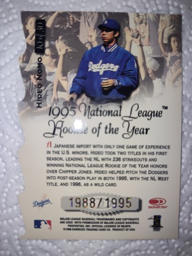 1998 Donruss Preferred Baseball Title Waves Hideo Nomo #10 0963/1995 Dodgers - Bild 2 von 2