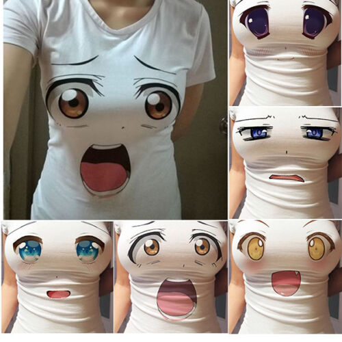 Woman Girls 3D Anime Cartoon Straitjacket Big Eyes Short sleeves T-shirt | eBay Woman Girls 3D Anime Cartoon Straitjacket Big Eyes Short sleeves T-shirt | eBay