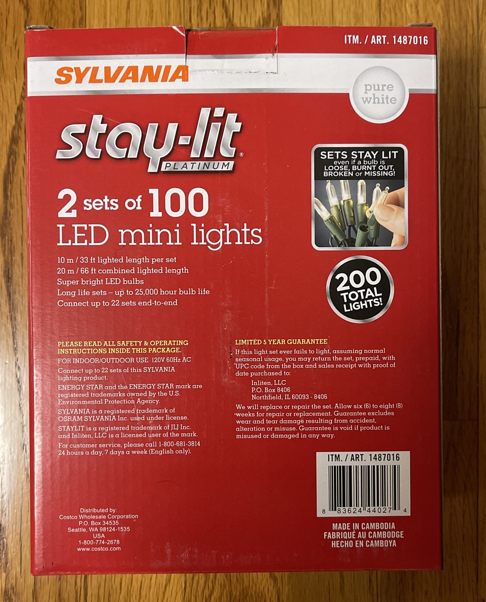 1 Lot of 4 Boxes Sylvania Stay Lit Platinum 2 Sets Of 100 LED Lights Pure White