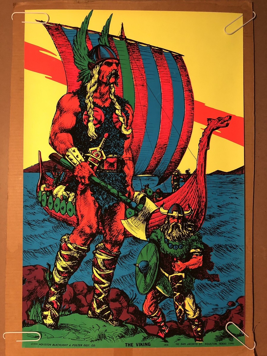 The Viking Boat Original Vintage Blacklight Poster 1970 Houston