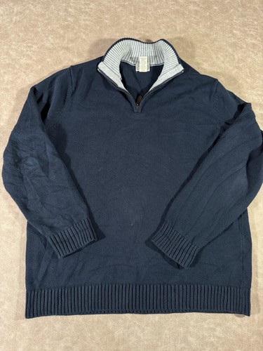 L.L. Bean Mens Rib-Knit Stand-Up Collar 1/4 Zip Blue Cotton Sweater XL - Tall - Bild 1 von 7
