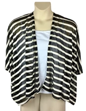 NWT Kimono Wrap Shawl One Size Black White Stripe Rayon Blend Vacation Beachy