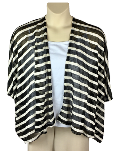 Black White Striped Kimono Wrap Shawl Rayon Blend One Size Vacation Beachy NWT