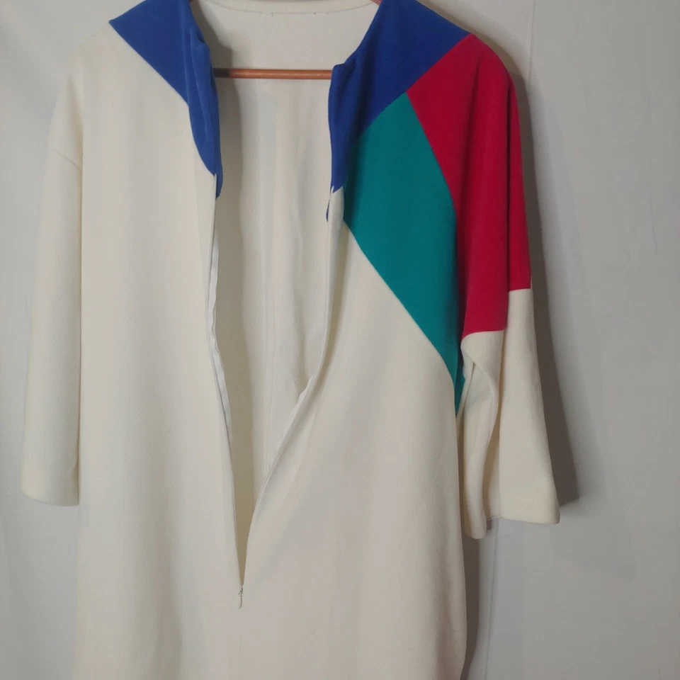 Vintage Vanity Fair Womens M Long Robe Maxi Geometric Cream Pink Teal Blue - Image 2 of 4