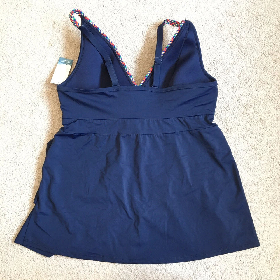 Cacique NWT Navy Blue tiered Lightly lined no wire tankini swimsuit top size 14 - Image 4 of 4