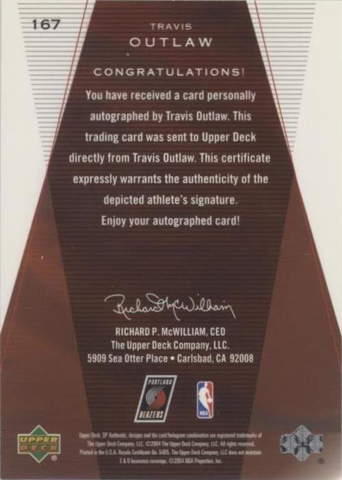 2003-04 SP Authentic - Travis Outlaw #167