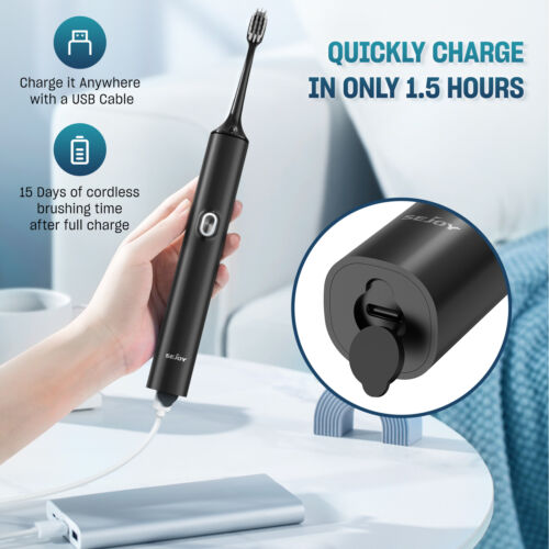 Spazzolino Elettrico Sonico per Adulti USB Ricaricabile con 8 Testine 4 Modalità - Foto 11 di 17