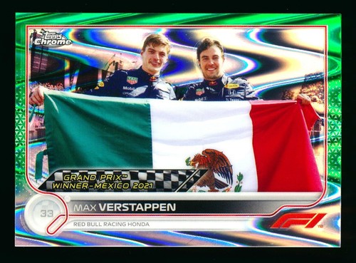 2022 TOPPS CHROME F1 #168 MAX VERSTAPPEN GREEN REFRACTOR W/SERGIO PEREZ #72/99!