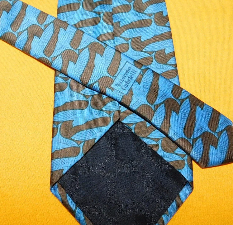 CORBATA CON MOTIVO DE PÁJAROS NAZARENO GABRIELLI HECHA EN ITALIA AZUL/MARRÓN - CORBATAS DE DISEÑADOR. Foto 3 de 3