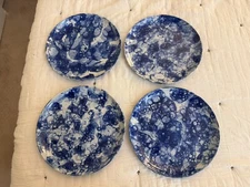 Tye Dye Dinner Plates Ceramic 10.75” Blue White Set Of 4