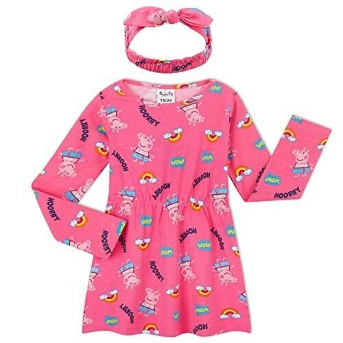 Girls Peppa Pig 2 Piece Dress & Headband Long Sleeve Cotton Age 2 - 6 Years - Picture 5 of 8