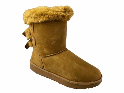 New Ladies Snow Boots Two Bow Short Classic Fur Waterproof Winter Womens Sizes - Picture 7 of 23