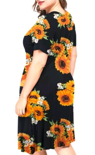 Ladies Plus Size 3X Bright Marigold Daisy Floral Stretchy Soft Dress with Pocket - 第 9/9 張圖片