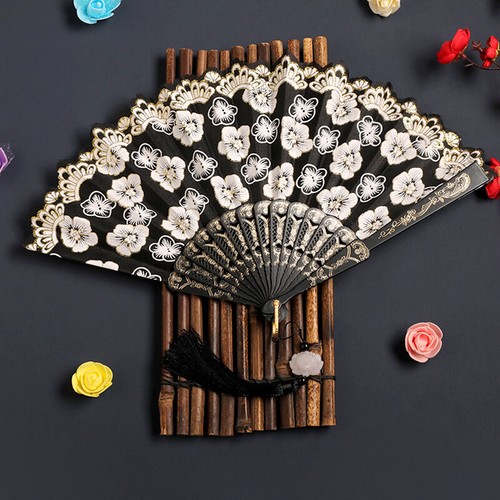 Retro Handfächer Faltfächer Seide Stofffächer Tanzfächer Hochzeit Deko HEISS - Bild 20 von 29