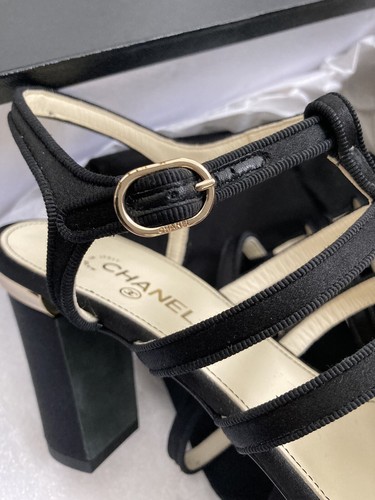 NIB 100% AUTH 16P G31358 Chanel Black Satin Bow Sandals $1125 SZ 36.5 - Picture 7 of 10