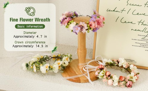 Baby Girls Flower Crown Headpiece - Boho Little Wreaths for Weddings, Family ... - Picture 5 of 8