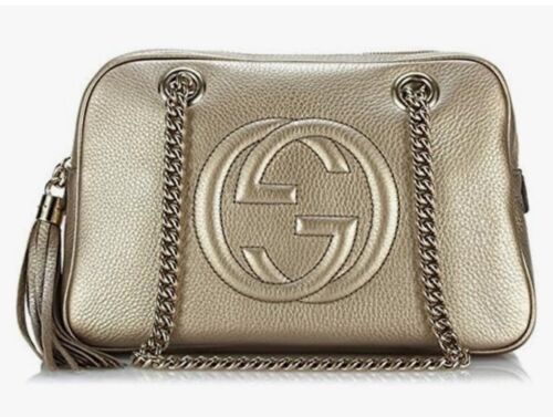 GUCCI Shoulder Bag Metallic Gold Soho Chain Bag New! - Picture 2 of 22